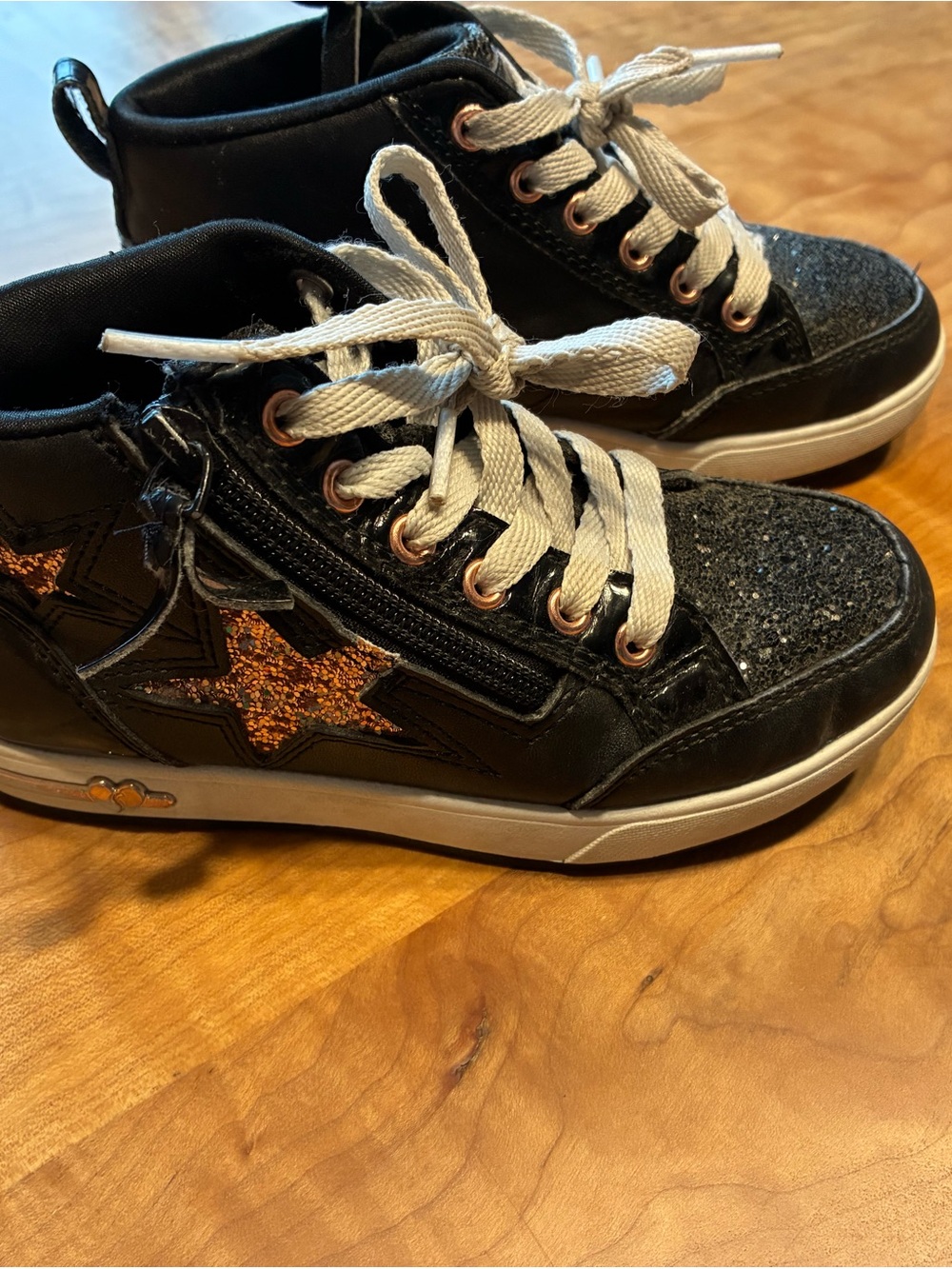 Skechers Kids Black High-Top Sneakers with Rose Gold Glitter Star